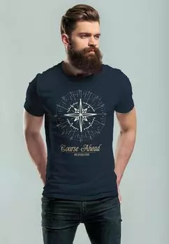 Футболка с принтом KOMPASS WINDROSE NAVIGATOR SEGELN SLIM FIT NEVERL Neverless, цвет navy