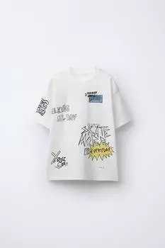 Футболка с принтом конькобежца ZARA, белый