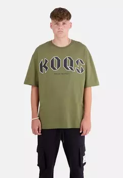 Футболка с принтом KOQS, хаки