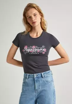 Футболка с принтом KORINA Pepe Jeans, цвет infinity grey