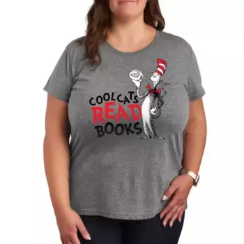 Футболка с принтом "Крутые коты читают книги" Dr Seuss Licensed Character, серый