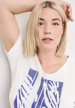 Футболка с принтом KURZARM RUNDHALS MIT GLITZERSTEINEN Samoon, белый