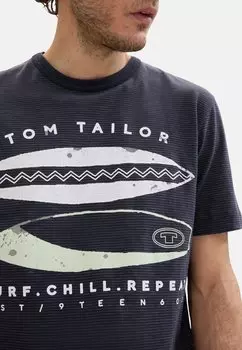 Футболка с принтом Kurzarm TOM TAILOR, Dunkelblau