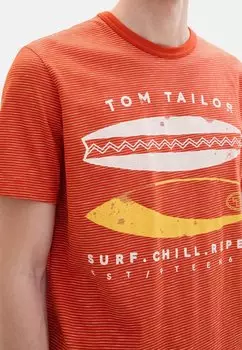 Футболка с принтом Kurzarm TOM TAILOR, оранжевая