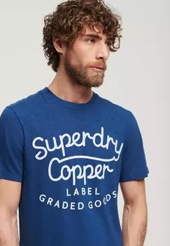 Футболка с принтом Label Script Superdry, пилот средней синей расцветки