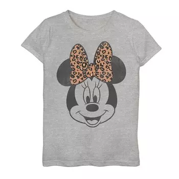 Футболка с принтом Leapord и бантом и портретом Disney's Minnie Mouse для девочек 7–16 лет, цвет Athletic Heather