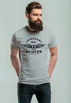Футболка с принтом LEGENDARY NYC AVIATOR AIR FORCE LUFTWAFFE FLGEL Neverless, серый