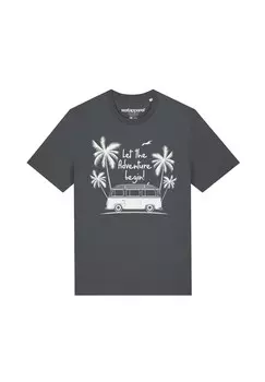 Футболка с принтом LET THE ADVENTURE BEGIN watapparel, антрацит