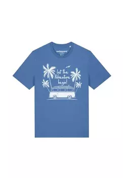 Футболка с принтом LET THE ADVENTURE BEGIN watapparel, светло-голубой