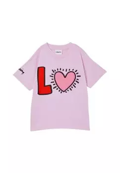 Футболка с принтом License Drop Shoulder Short Sleeve Cotton On, цвет lcn kei keith haring love pale violet
