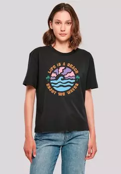 Футболка с принтом LIFE IS A BEACH ENJOY THE WAVES F4NT4STIC, черный