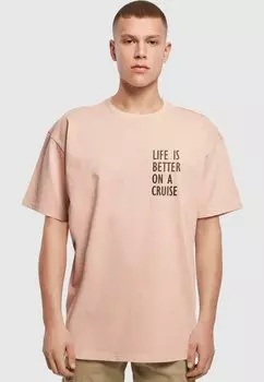 Футболка с принтом LIFE IS BETTER HEAVY OVERSIZED Merchcode, цвет amber