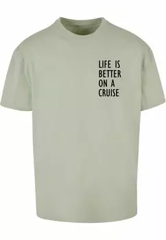 Футболка с принтом LIFE IS BETTER HEAVY OVERSIZED Merchcode, цвет palemoss