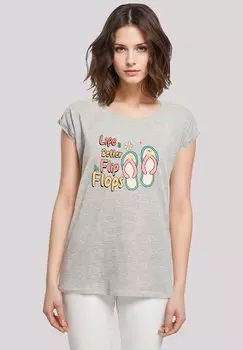 Футболка с принтом LIFE IS BETTER IN FLIP FLOPS F4NT4STIC, серый