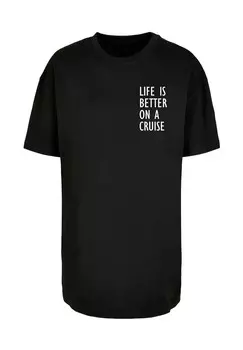 Футболка с принтом LIFE IS BETTER Merchcode, черный
