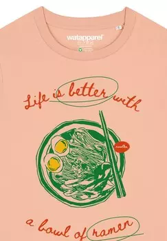 Футболка с принтом LIFE IS BETTER WITH RAMEN watapparel, светло-розовый