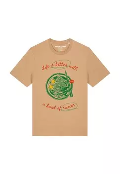 Футболка с принтом LIFE IS BETTER WITH RAMEN watapparel, бежевый