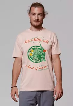 Футболка с принтом LIFE IS BETTER WITH RAMEN watapparel, светло-розовый