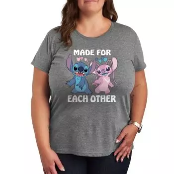 Футболка с принтом «Лило и Стич плюс созданы друг для друга» Disney, серый