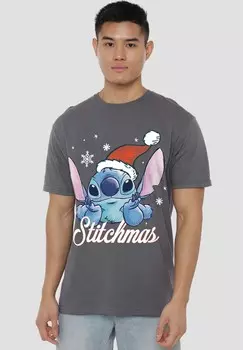 Футболка с принтом LILO STITCH A STITCHMAS CHRISTMAS Disney, темно-серый