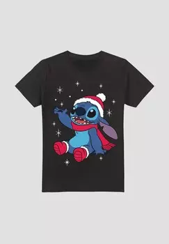 Футболка с принтом LILO STITCH CHRISTMAS SNOWFLAKES Disney, черный