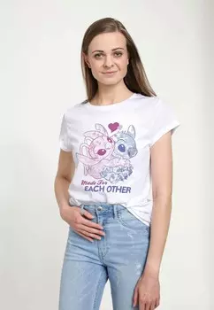 Футболка с принтом LILO & STITCH STITCH ANGEL TOGETHER Disney, белый