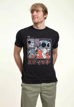 Футболка с принтом Lilo & Stitch Stitch Kanji Unisex Disney, темно-синяя