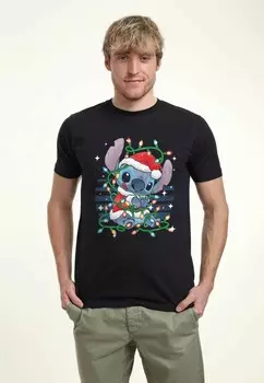 Футболка с принтом LILO & STITCH STITCH XMAS LIGHTS UNISEX Disney, темно-синий