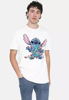 Футболка с принтом LILO STITCH TANGLED CHRISTMAS LIGHTS SKETCH Disney, белый