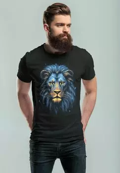 Футболка с принтом LION ART ILLUSTRATION AUF P Neverless, цвет schwarz