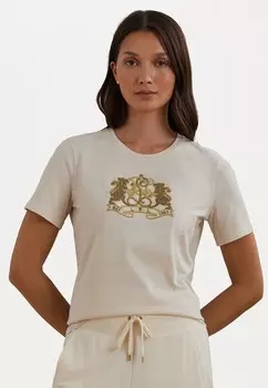 Футболка с принтом LION CREST COTTON JERSEY TEE Lauren Ralph Lauren, кремовый