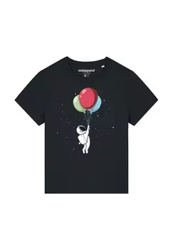 Футболка с принтом LITTLE BALLOON ASTRONAUT watapparel, черный