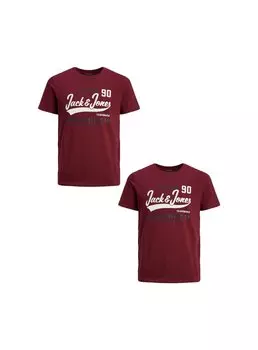 Футболка с принтом LOGO 2-ER STCK PACK RUNDHALS KURZARM SET Jack & Jones, винно-красный