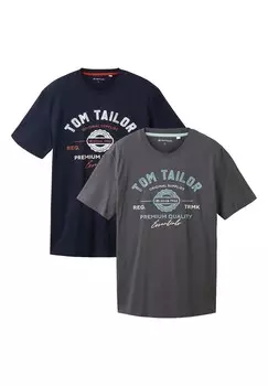 Футболка с принтом LOGO 2 PACK TOM TAILOR, сине-серый