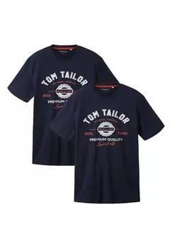 Футболка с принтом LOGO 2 PACK TOM TAILOR, цвет Mottled Blue