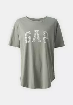 Футболка с принтом Logo Boyfriend Tee GAP, шалфей