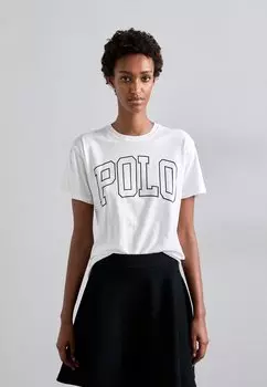 Футболка с принтом LOGO COTTON JERSEY CREWNECK T-SHIRT Polo Ralph Lauren, кремовый