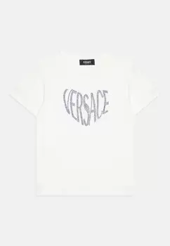 Футболка с принтом Logo Embroidery Versace, цвет bianco/navy