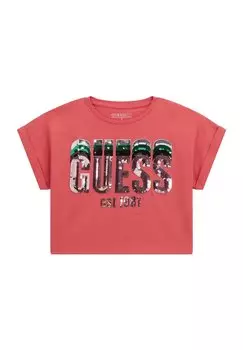 Футболка с принтом LOGO PAILLETTEN Guess, фуксия