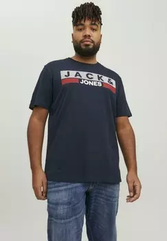 Футболка с принтом LOGO PLUS SIZE RUNDHALS KURZARM 2PACK CORP Jack & Jones, синий