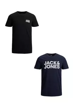 Футболка с принтом LOGO PLUS SIZE RUNDHALS KURZARM 2PACK CORP Jack & Jones, синий