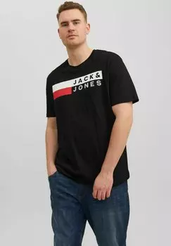 Футболка с принтом LOGO PLUS SIZE RUNDHALS KURZARM 2PACK CORP Jack & Jones, черный