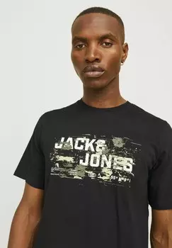 Футболка с принтом LOGO RUNDHALS Jack & Jones, черный