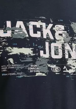 Футболка с принтом LOGO RUNDHALS Jack & Jones, темно-синий