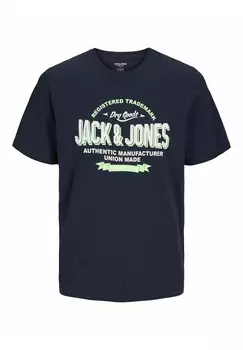 Футболка с принтом LOGO RUNDHALS Jack & Jones, темно-синий