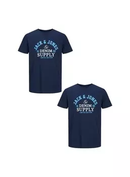 Футболка с принтом LOGO T-SHIRT 2-ER STCK PACK Jack & Jones, цвет Mottled Dark Blue