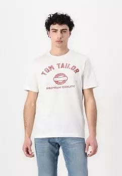 Футболка с принтом LOGO TEE TOM TAILOR, слоновая кость