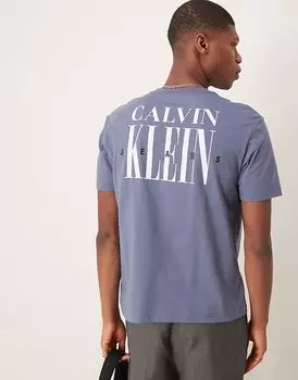 Футболка с принтом логотипа Calvin Klein Jeans на спине серого цвета