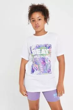 Футболка с принтом логотипа для девочек Beat Girlz Club, белый
