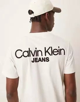 Футболка с принтом логотипа на спине в кремово-белом цвете — эксклюзивно для ASOS Calvin Klein Jeans